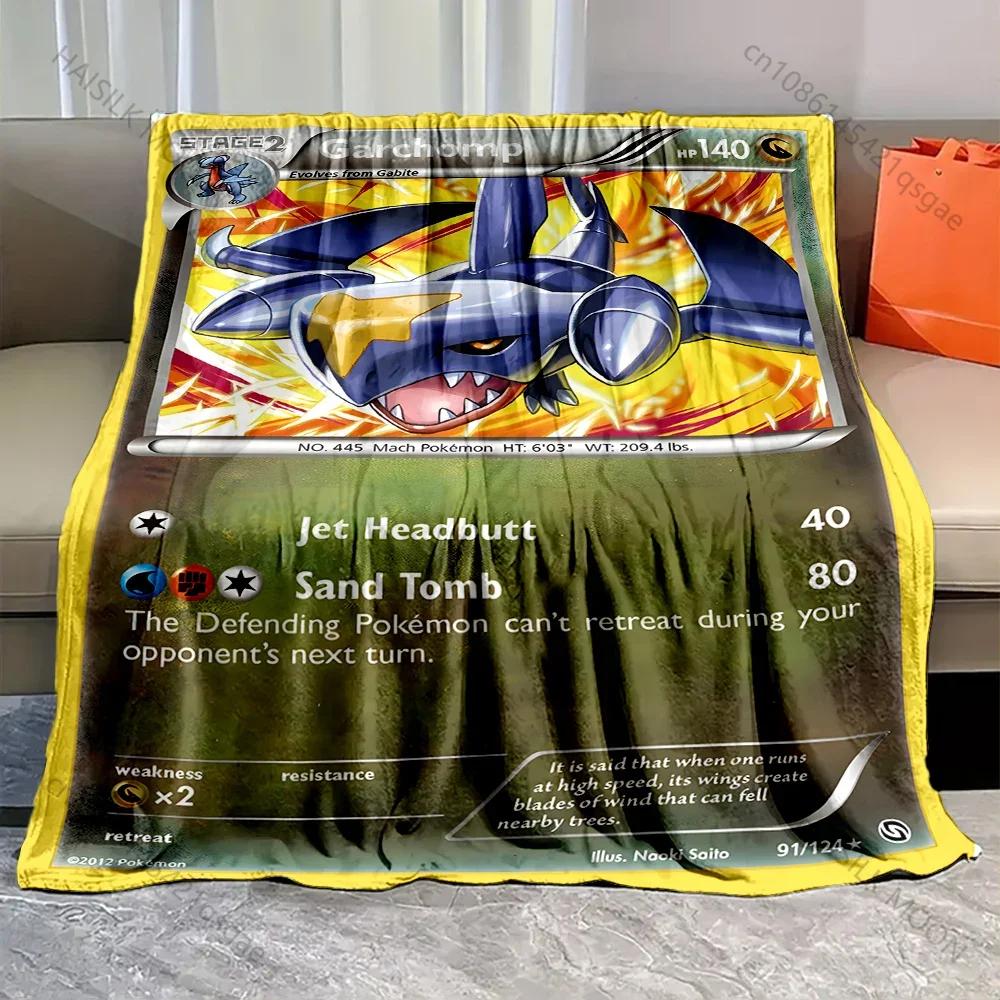 Pokémon Cards Garchomp Printed Blanket Cartoon Flannel Fluffy Soft Blanket for Adult Kids Plush Sofa Bed Car Camping for Gifts