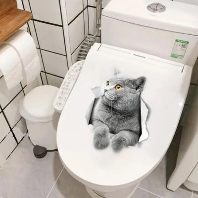3D мультяшная дырка для кошки, наклейка на унитаз, ванная комната, милое животное, украшение, крышка унитаза, водонепроницаемая самоклеящаяся наклейка