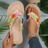 Women's Colorful Flower Decor Flat Flip Flops Fashion Clip Toe Summer Slippers for Women 2025 Comfort Non Slip Beach Shoes Woman