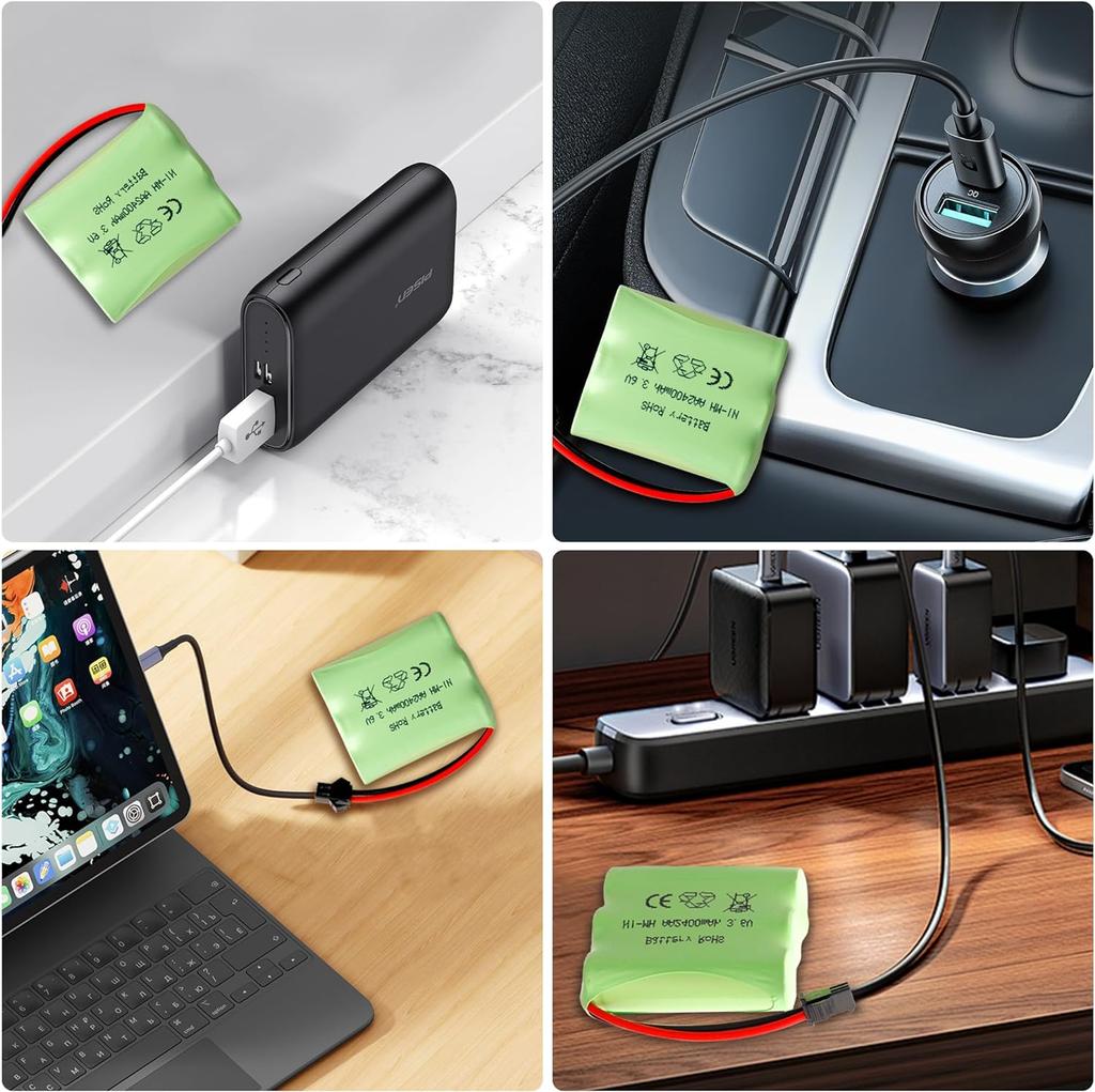 3.6V 2400mAh Ni-MH AA Rechargeable Battery with USB Charging Cable and SM-2P Connector – Ideal for RC Toys, Lighting, and Power Tools