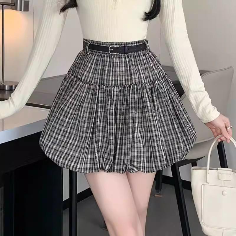 Autumn 2025 Women's Plaid Ruffle A-Line High Waist Slimming Short Skirt, Anti-Exposure
