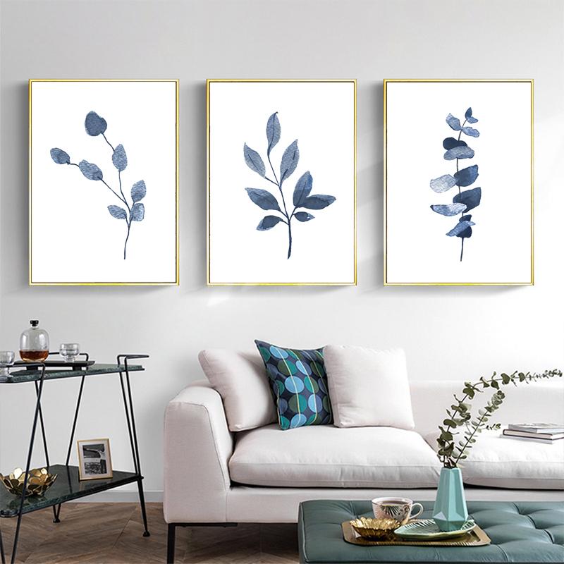 Branches and Leaves Canvas Painting Indigo Blue Botanical Posters and Prints Navy Blue Wall Picturefor Living Room Home Decor