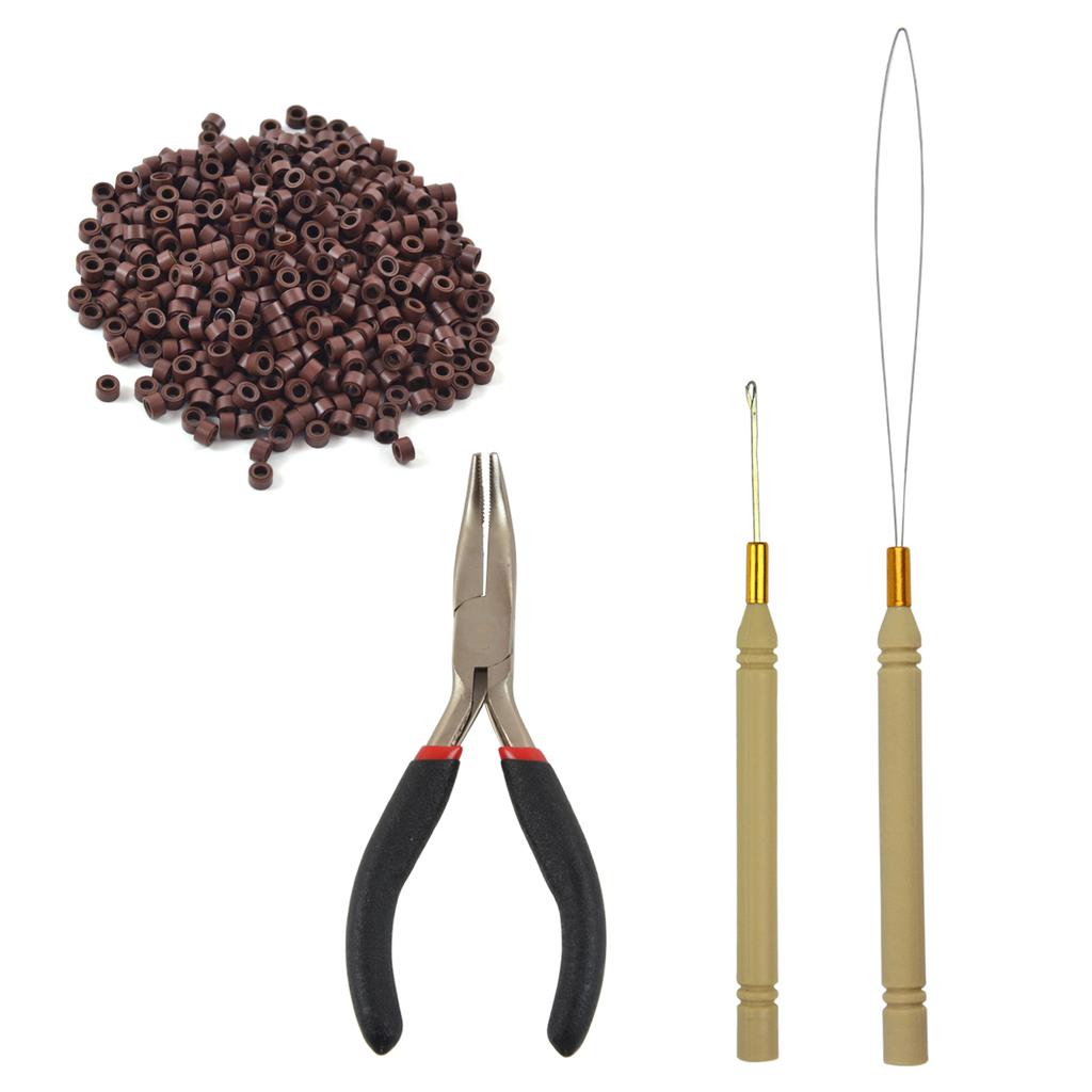 Hair Extensions Tool Kit : I-Tip Hair Pliers 500 Pieces Micro Silicone Hair Beads/Rings Pulling Loop Threader Hook Needle