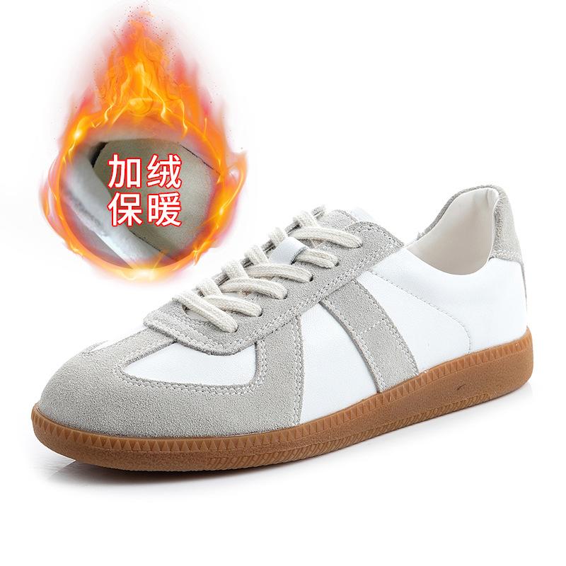 2025 New Leather Women's Shoes Sports Versatile Single Shoes Women's Spring White Shoes Women's Casual Flat-bottomed German Training Shoes Tide
