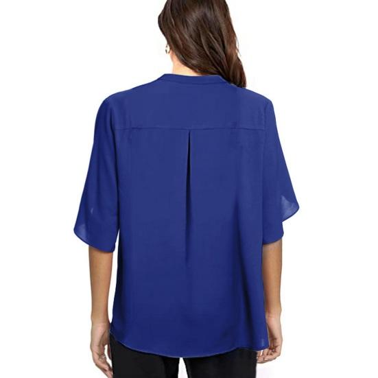 Yousheng Women Tops V-Neck Button Decor Half Sleeve Chiffon Blouse Solid Color Loose Fit Breathable Shirt Tops Daily Wear
