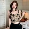 Женские топы без рукавов с цветочным принтом, милый тонкий эластичный топ без рукавов