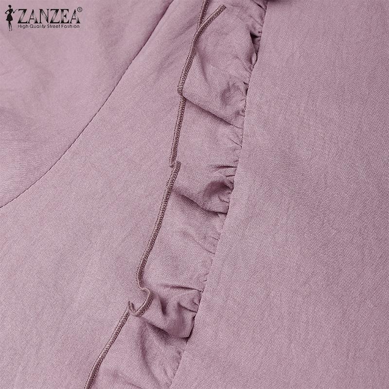 ZANZEA Женское праздничное повседневное платье с круглым вырезом, свободного кроя, с длинным рукавом