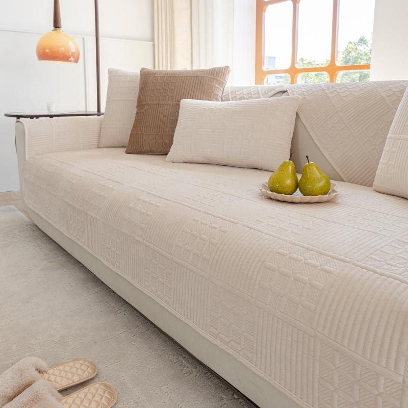 Nordic Simple Solid Color Modern Plush Sofa Cushion Four Seasons Universal Embroidery Non-Slip Seat Cushion Dutch Velvet Sofa Cover Towel