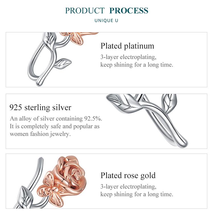BAMOER, серьги-гвоздики из стерлингового серебра 925 пробы с 3D розами, ювелирные изделия, подарок на свадьбу, цветок, серьги-гвоздики