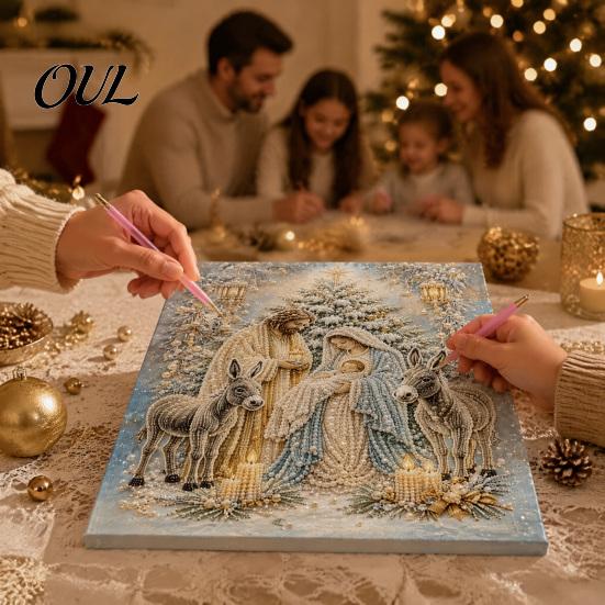 Spiritual Wall Display Nativity Faux Pearl Art Kit, Holy Family Painting DIY Crafting Supplies for Home 3D Religious Craft Set Adults, Christmas Decor