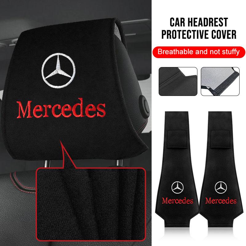JMNZX1 1/2pc Car Headrest Cover Seat Head Pillow Neck Headrest Cover Car Stickers For Mercedes Benz C200 C300 A160 180 B200 W108 W124
