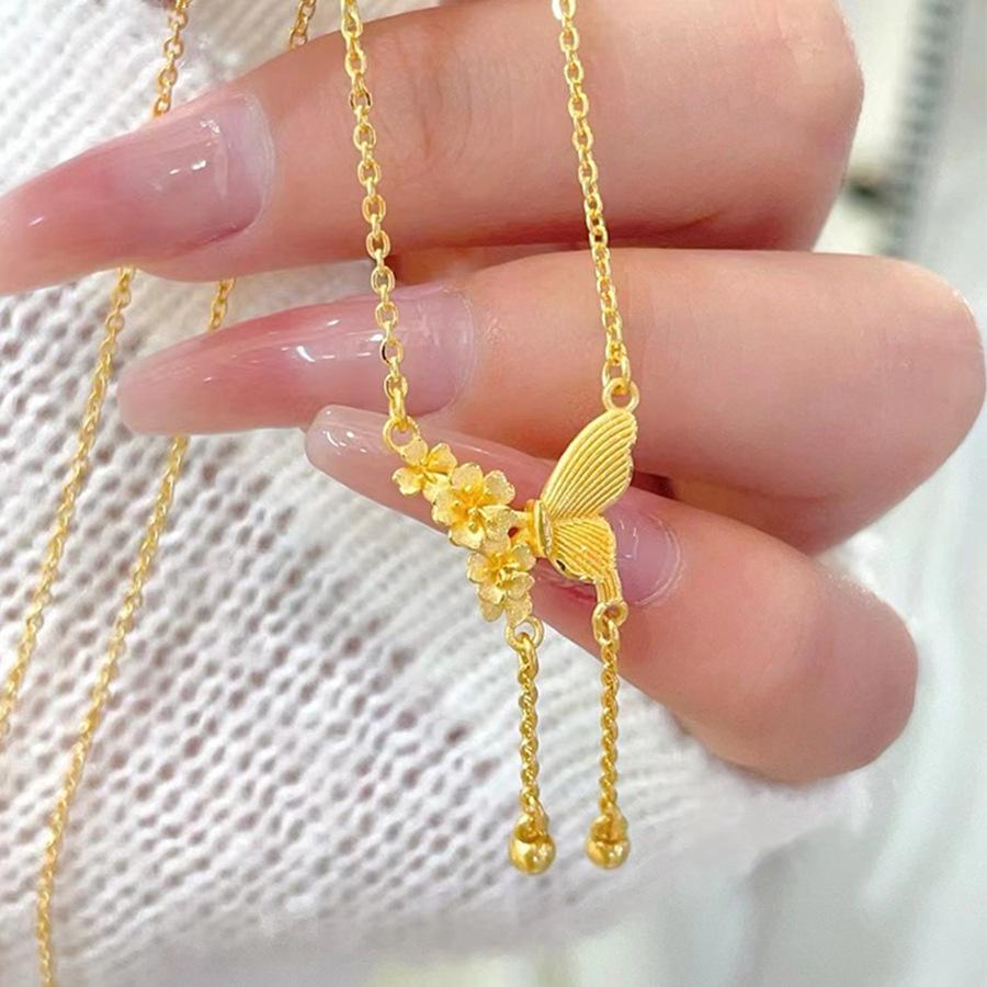 Flower Butterfly Flowing Water Pendant Necklace Light Luxury Temperament High Sense Collarbone Chain Niche Sweet Versatile Jewelry