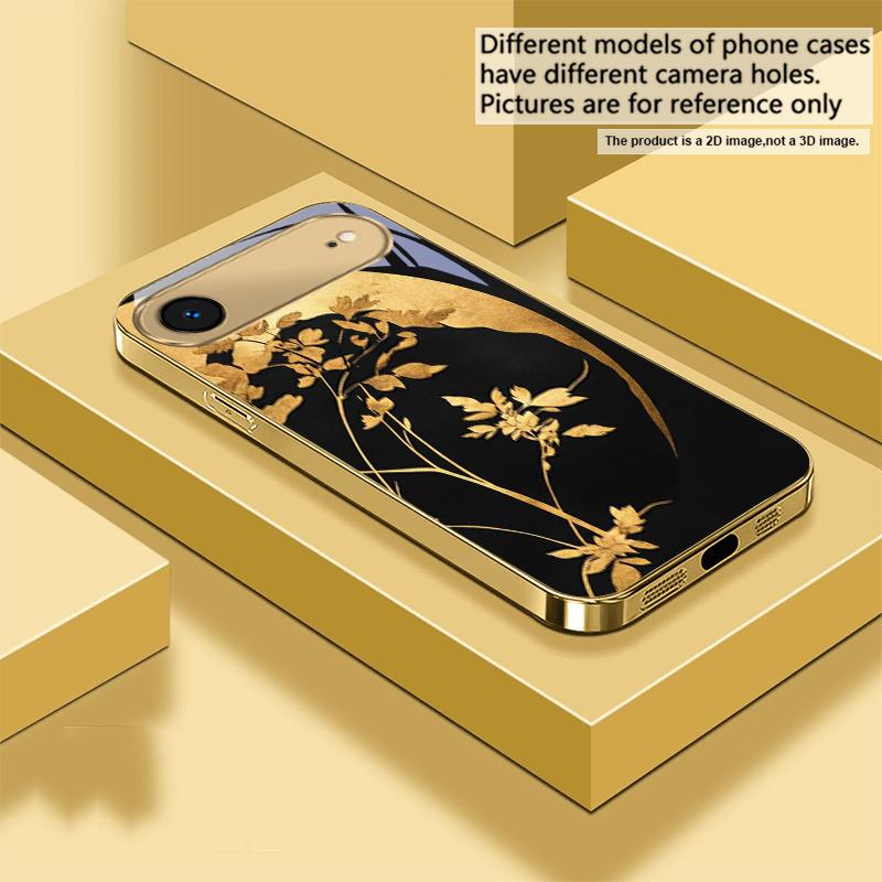 Пейзаж кипарисового леса для IPhone 17Pro Max 16 17 Pro oMax 15 Pro 14 13 Plus 12Mini 11ProMax XR 16E Air Золотой стеклянный чехол для телефона
