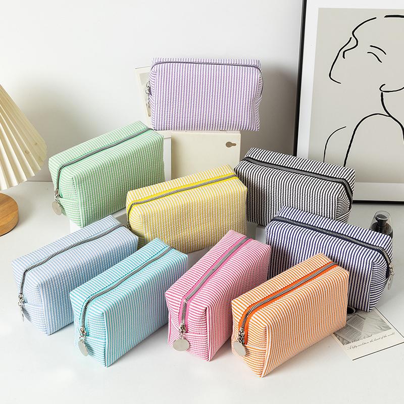 Свежая Простая Полосатая Косметичка Большой Вместимости Сумка для Макияжа Пенал Дорожные Сумки для Туалетных Принадлежностей Косметичка для Хранения Туалетных Принадлежностей
