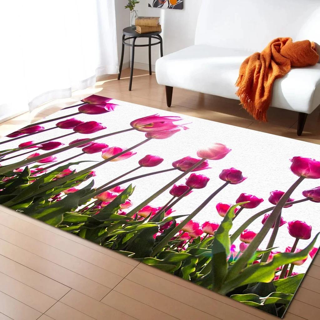 Ковер Тюльпан Весенний ботанический Цветок Зональный ковер для гостиной Детской спальни Натуральный Сад Цветочный Напольный коврик Кухонный коврик