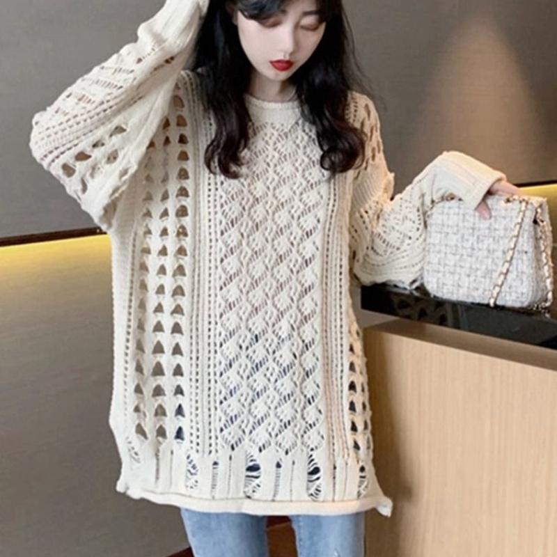 Модный свободный трикотажный свитер с открытыми дырками, ленивый стиль, верхняя одежда в корейском стиле, свитер