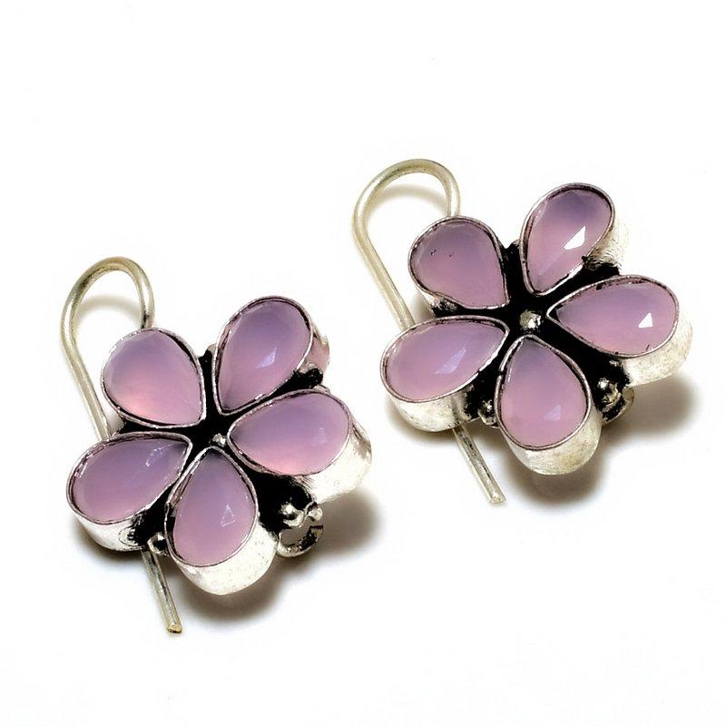 Ювелирные серьги ручной работы с розовым халцедоном 925 пробы, посеребренные, 1,13 дюйма