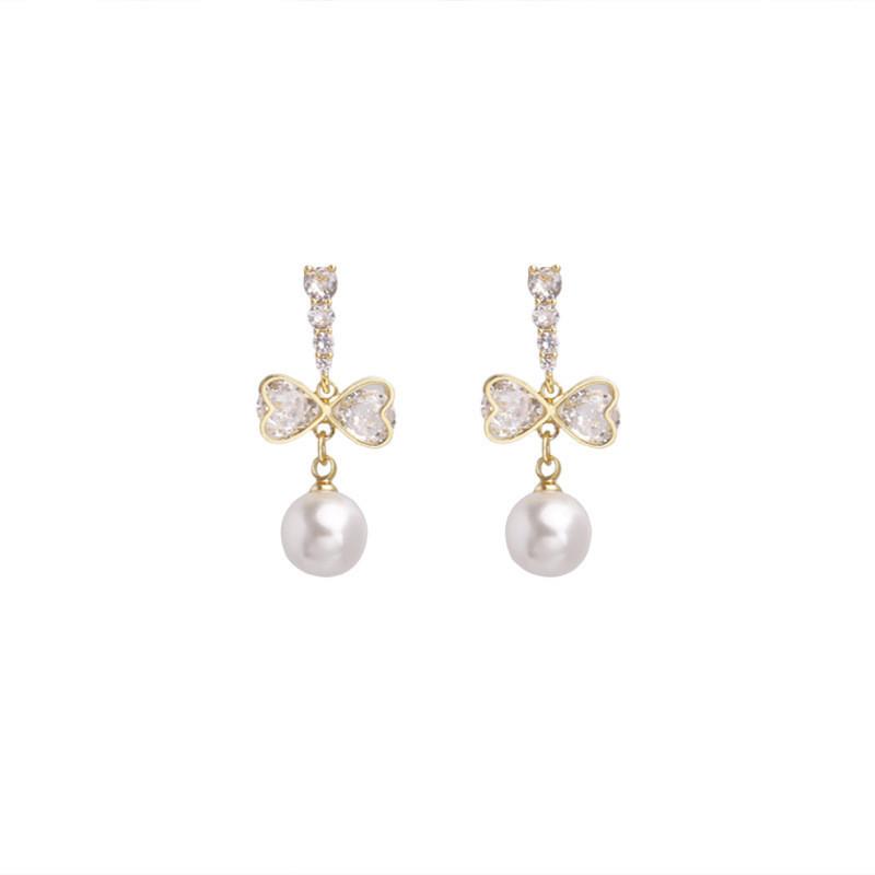 17KM Bow Drop Earrings for Women Elegant Artificial Pearls Earings Piercing Accessories Jewelry