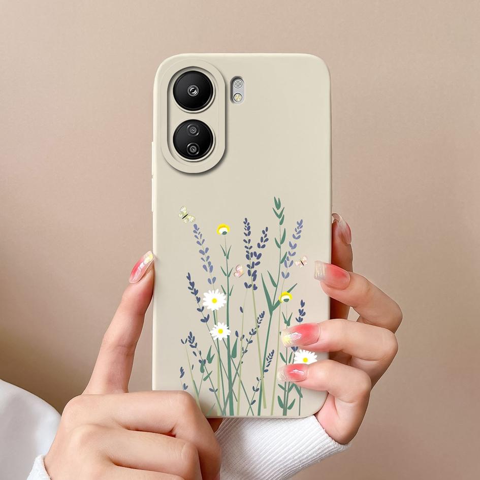 Чехлы для Xiaomi Redmi A3 K60 K70 Pro K70E Note 13 Pro 13R 13C, милый матовый жидкий силикон с цветком авокадо, мягкая задняя крышка, защитный чехол для телефона, бампер
