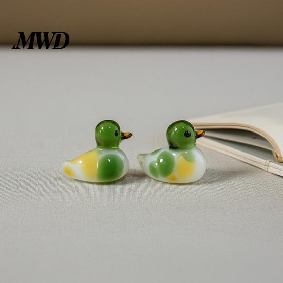 Glass Duck Figurine Green Head Figurine, Cute Mandarin Ornament for Car Interior Desk Decor, Miniature Animal Statue Home And Micro Landscape