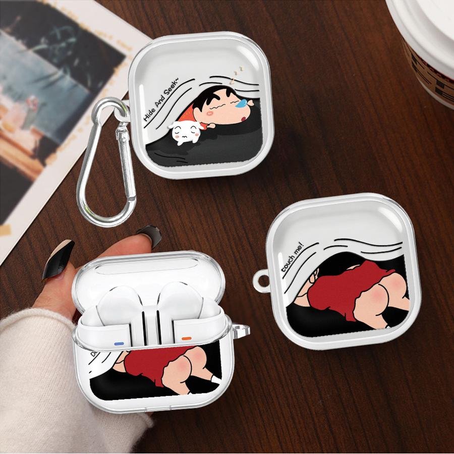 Cute Crayons Shinchan Clear Earphone Cases Cover With Hook Case For Samsung Galaxy Buds 4Pro Live 2 2Pro 3 FE 3Pro 4 Pro