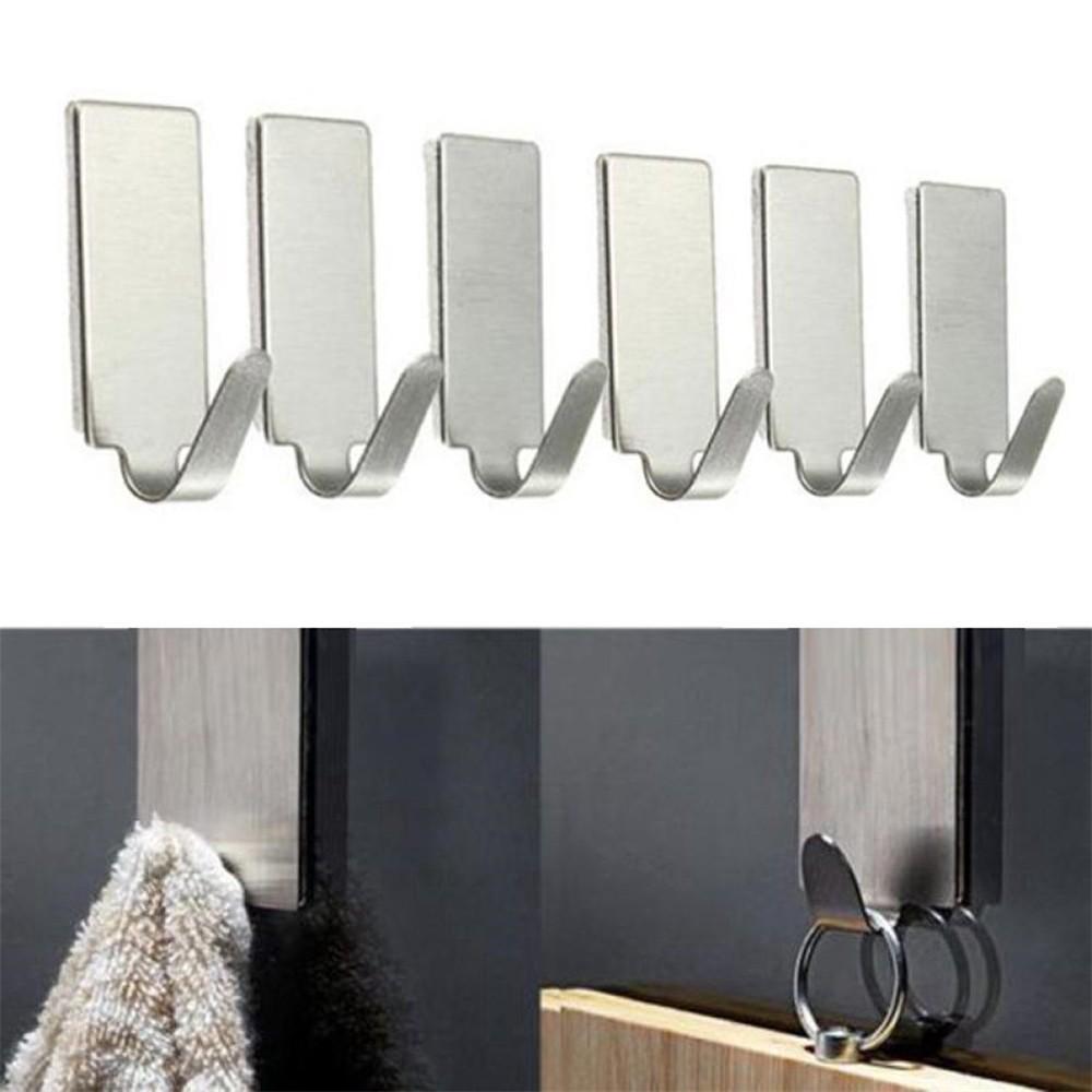 6/12 Pcs Adhesive Stainless Steel Towel Hooks Household Non Punching Strong Hook Wall Hanger Hook