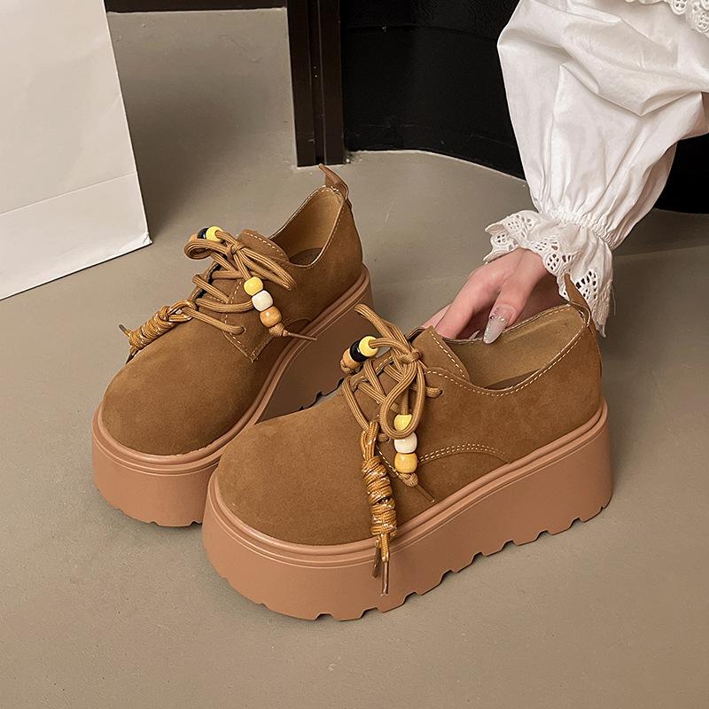 Туфли Boken женские в британском стиле 2025 осень новые французские универсальные на платформе увеличивающие рост лоферы из мягкой кожи одинарные туфли