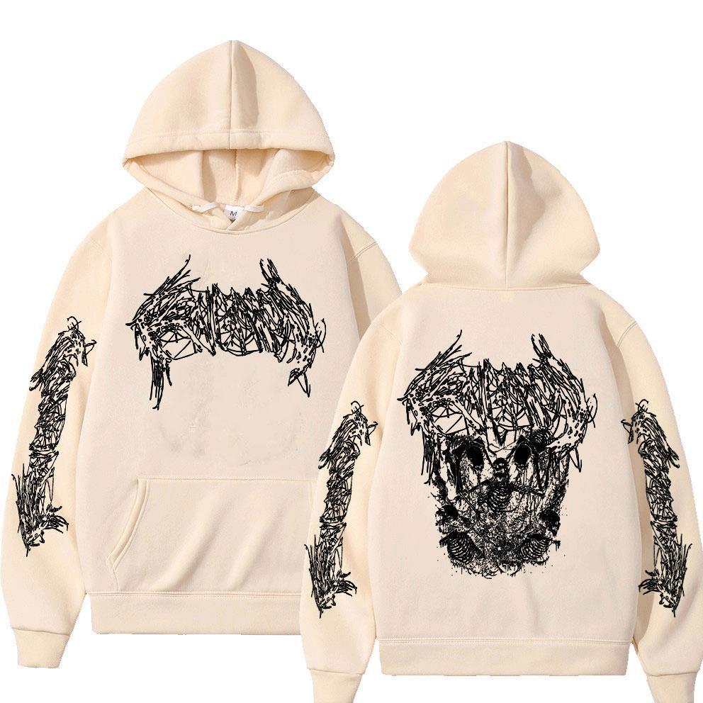 Хип-хоп худи оверсайз от рэпера Кена Карсона Death Mosh A Great Chaos Скелет Графические худи Мужские Женские Винтажный свитшот