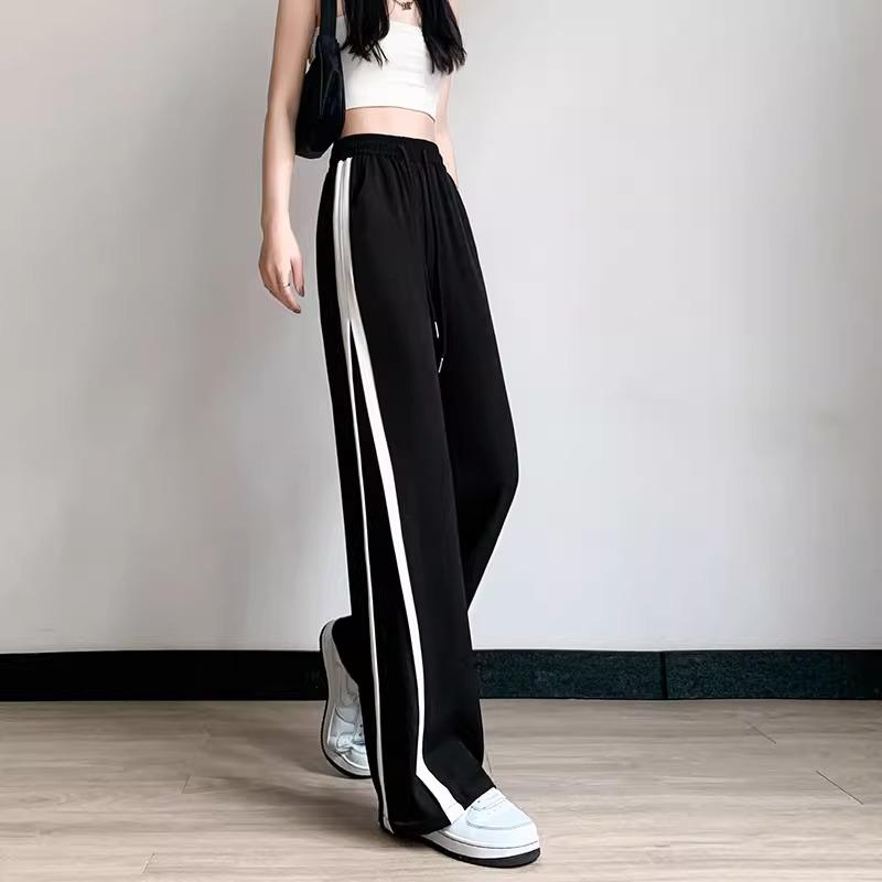 Новые летние тонкие прямые свободные повседневные спортивные штаны маленькие узкие вертикальные брюки широкие штаны