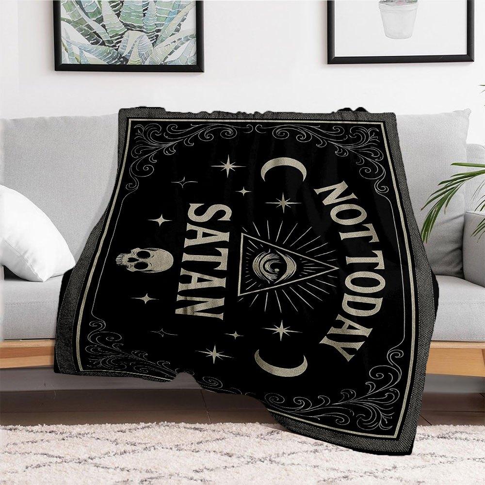 "Black Gothic 'Not Today Satan' Wall Art Print"Blanket Flannel Throw Blanket for Sofa, Bed, Travel, Camping, Office, Couch, Chair, And Bed G