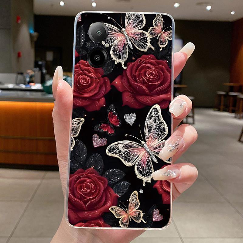 Чехол для Realme C67 4G RMX3890 C55 RMX3710 Корпус Модный Цветок Прозрачный Мягкий ТПУ Чехол Для Realme C67 C 67 C 55 RealmeC67 Бампер