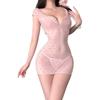 Sleeping pink soft yarn bow perspective female sexy deep V-wrapped hip skirt to avoid pure desire