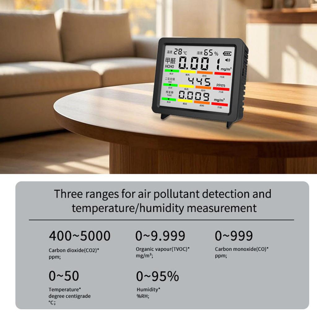 Portable Real-Time Detector TVOC Temperature Humidity CO CO2 Detection Portable Smart Air Quality Tester for Home Office