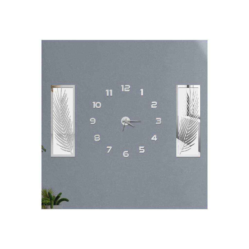 Набор из 3 настенных часов, акриловое плексиглас с зеркальными пальмовыми листьями и римской буквой R. Часы
