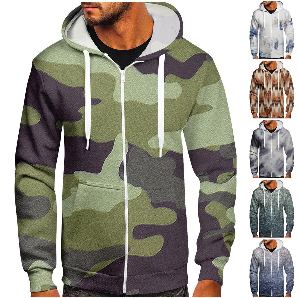 Men's Zipper Sweater Coat Printed Fashion Hooded Sweater