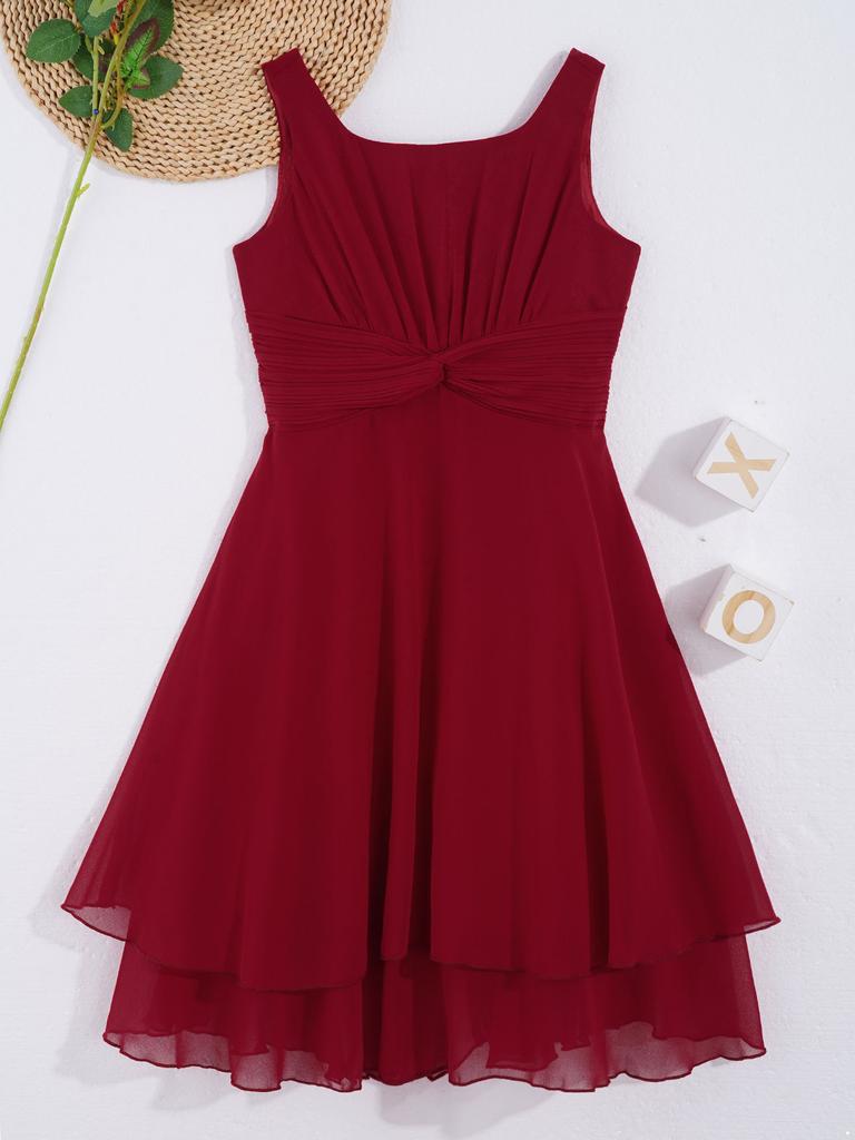 Kids Girls Ruched Waist Flower Girl Dress Princess Pageant Prom Gowns for Wedding Party