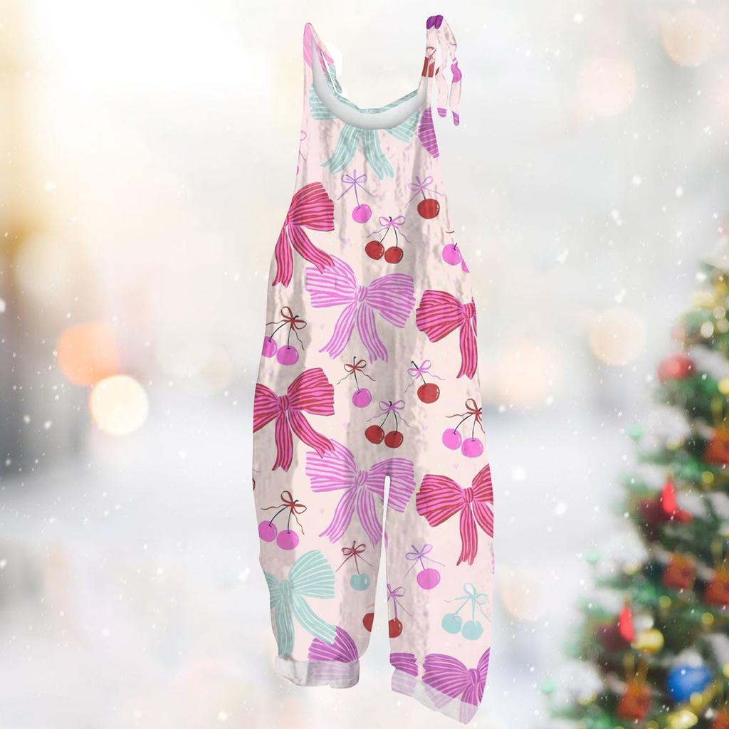 Женский комбинезон с карнавальным принтом, свободный, винтажный, на бретелях, хлопок, лен