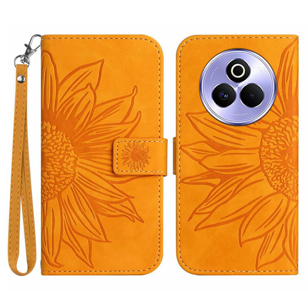 For Realme P3 Pro 5G Case Sunflower Imprint Leather Wallet Phone Cover with Wrist Strap