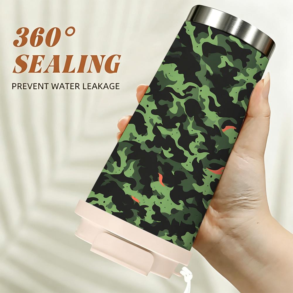 Green Camouflage Pattern Style Insulated Coffee Tumbler Vacuum Stainless Steel Travel Mug Reusable Cup for Outdoor Commuter