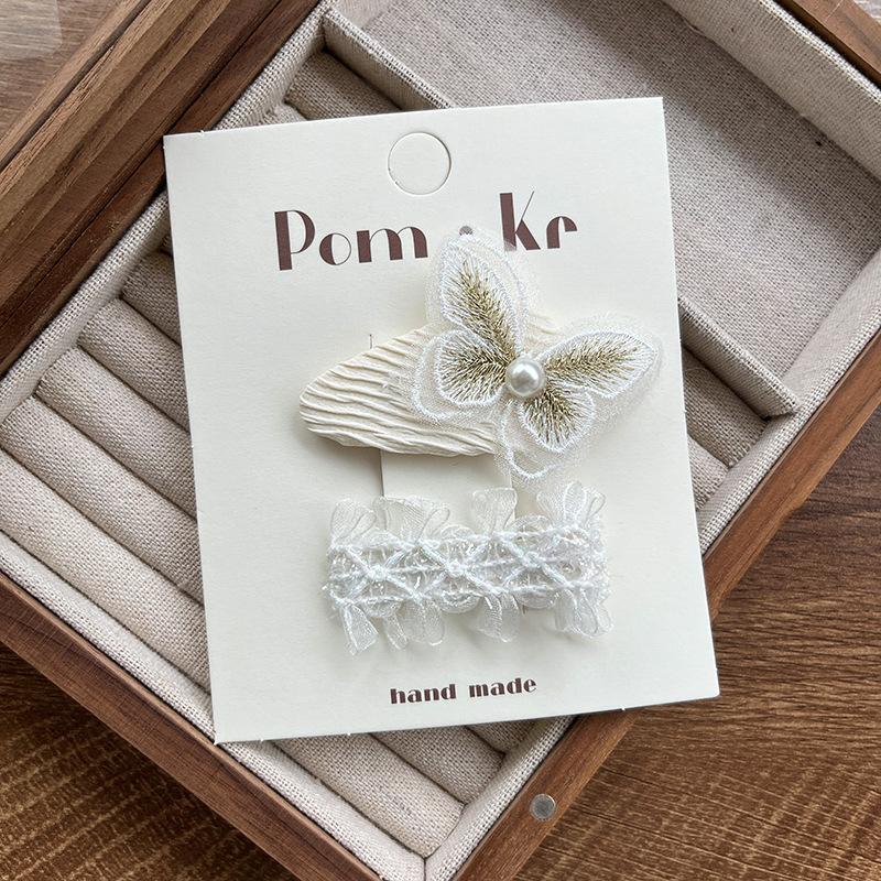 Детские милые кружевные заколки для волос, милые заколки для волос с бантиками, детские жемчужные вышитые цветы, боковая заколка, челка, сломанные заколки для волос