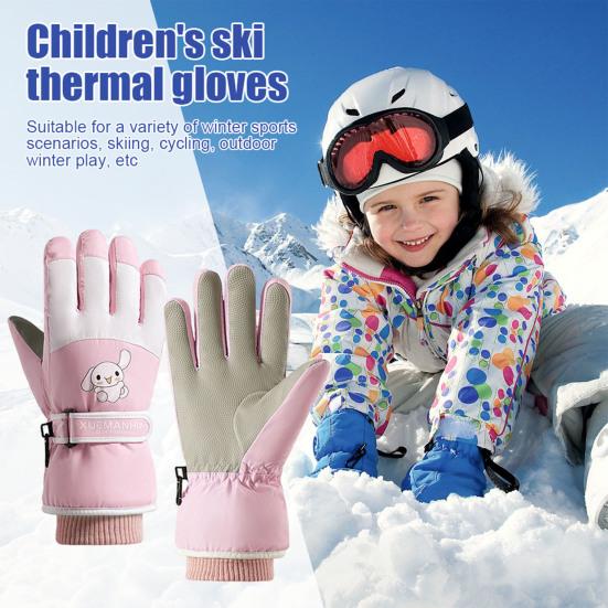 Детские лыжные перчатки для холодной погоды, сноубординга, катания на санях, ветрозащитные бархатные теплые варежки с сенсорным экраном