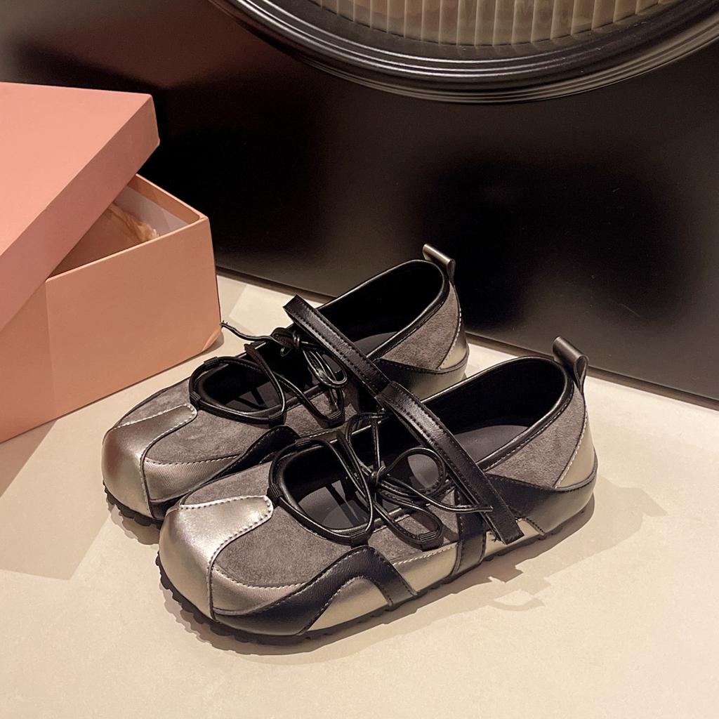 Панк балетки серебристые Мэри Джейн одинарные туфли женские 2025 лето дышащие новые сандалии повседневные с мелким вырезом немецкие тренировочные туфли