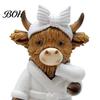Cream Style Home Accessories Highland Cow Bathroom Figurine, Bathrobe Statue, Wateroroof Desktop Soft Decoration Animal Resin Ornament for Sink Shelf