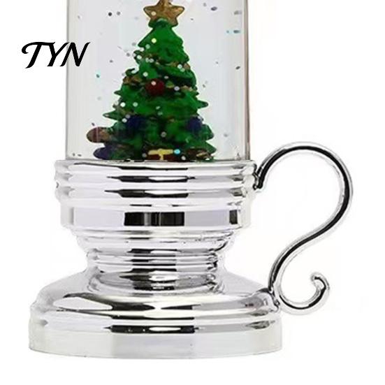 Christmas Gift for Kids Night Light, Flameless LED Water Filled Candle Lamp with Vintage Style Home Decor Falling Snow, Tabletop Lighting Party,