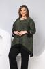 Женская блузка большого размера, зеленая блузка с асимметричными рукавами и тюлевыми деталями
