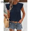 INDFS Женская мода Повседневная Летняя Весна Однотонные принты Без рукавов О-образным вырезом Блузки и рубашки