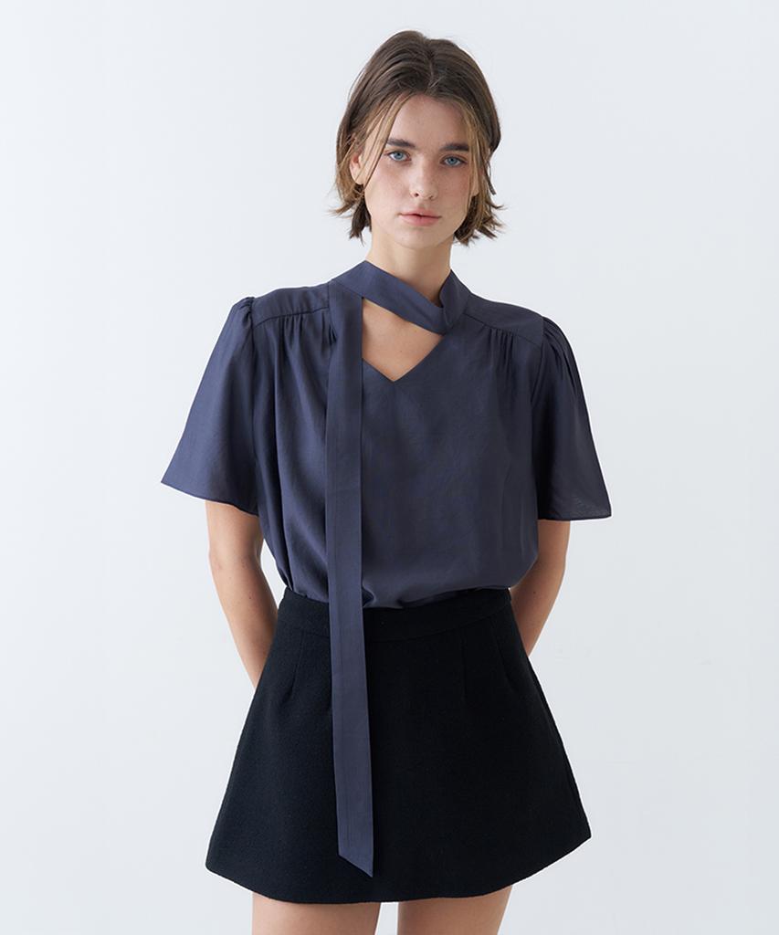 VEM.VER Half Sleeve Tie Blouse_Charcoal
