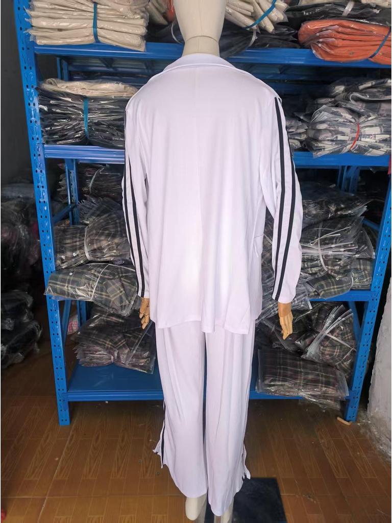 Women's Autumn/Winter Casual Lapel Suit with Wide-Leg Pants - European & American Style Two-Piece Set