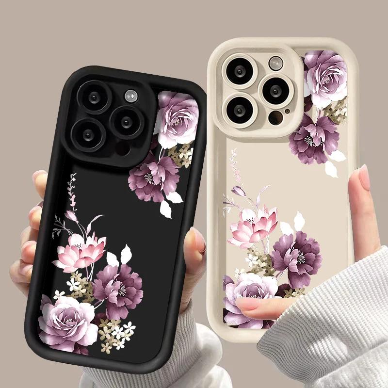 Peony Flower Phone Case For iPhone 15 Pro Max Case iPhone 16E 11 12 13 14 Soft Silicone Shockproof Phone Bumper Cover Case