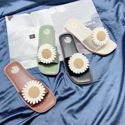 Ленивые тапочки Fairy Wind 2025 летние новые женские туфли студенческие сандалии на плоской подошве цветы маленькие ромашки мягкие летние сандалии